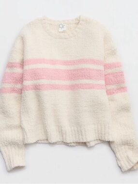 OFFLINE by Aerie Cream & Pink Fuzzy Sweater